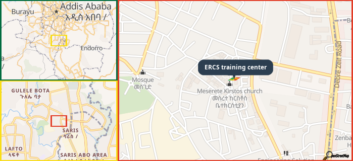 Map showing the address of ERCS training center in three different zoom levels.