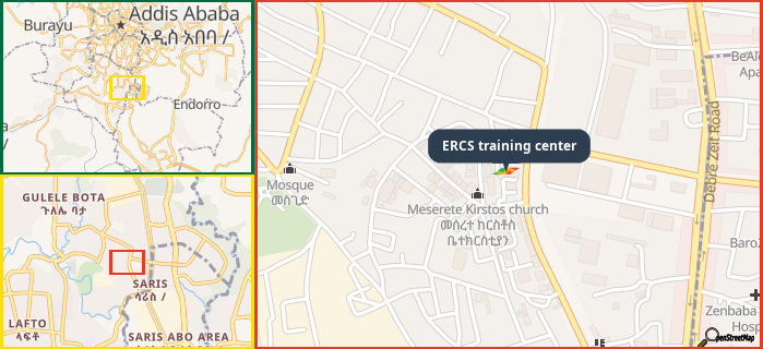 Map showing the address of ERCS training center in three different zoom levels.