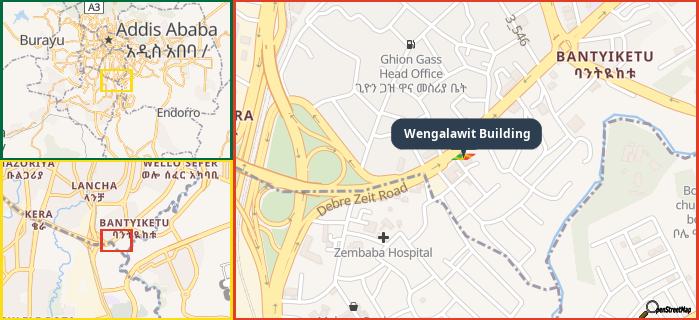 Map showing the address of Wengalawit Building in three different zoom levels.