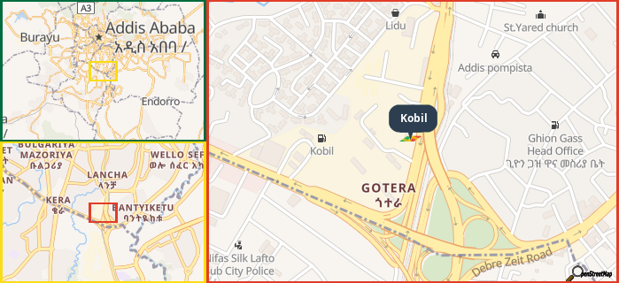 Map showing the address of Kobil in three different zoom levels.