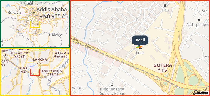 Map showing the address of Kobil in three different zoom levels.