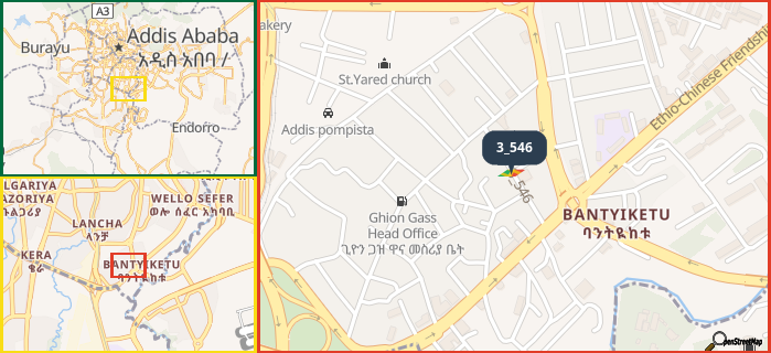 Map showing the address of 3_546 in three different zoom levels.