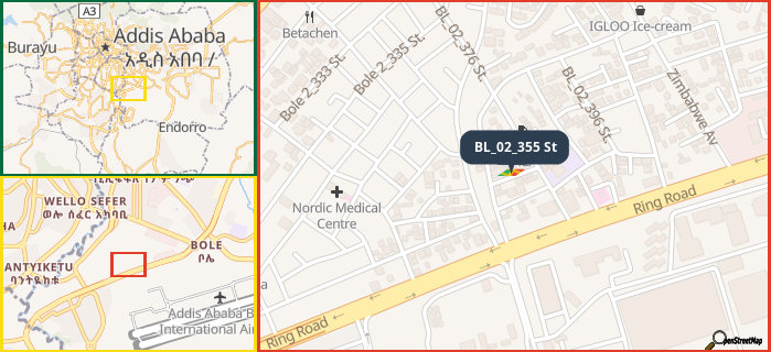 Map showing the address of BL_02_355 St in three different zoom levels.