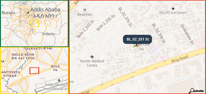 Map showing the address of BL_02_351 St in three different zoom levels.