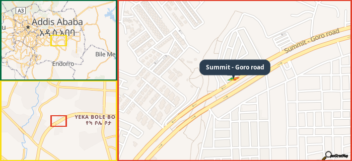 Map showing the address of Summit - Goro road in three different zoom levels.