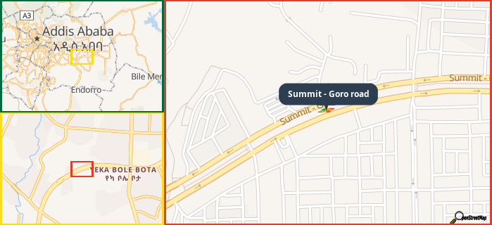 Map showing the address of Summit - Goro road in three different zoom levels.