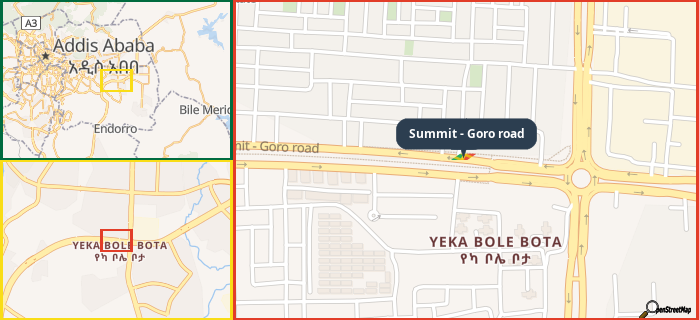Map showing the address of Summit - Goro road in three different zoom levels.