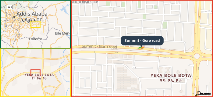 Map showing the address of Summit - Goro road in three different zoom levels.