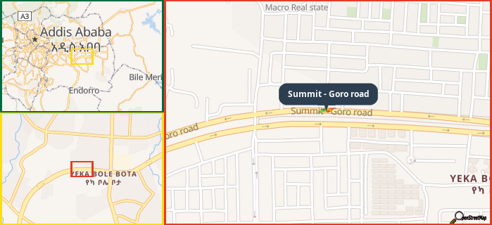Map showing the address of Summit - Goro road in three different zoom levels.