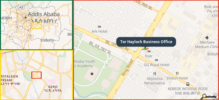 Map showing the address of Tor Hayloch Business Office in three different zoom levels.