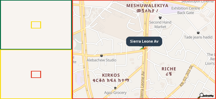 Map showing the address of Sierra Leone Av in three different zoom levels.