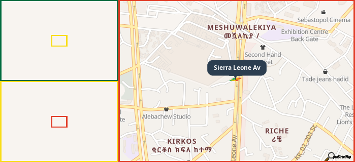 Map showing the address of Sierra Leone Av in three different zoom levels.