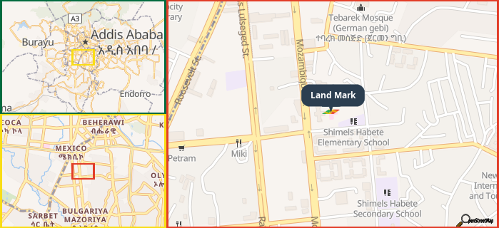 Map showing the address of Land Mark in three different zoom levels.