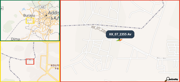 Map showing the address of KK_07_2355 Av in three different zoom levels.