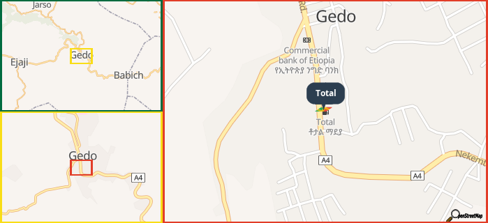 Map showing the address of Total in three different zoom levels.