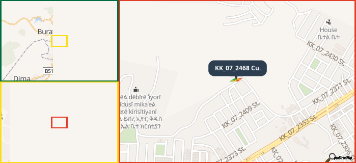 Map showing the address of KK_07_2468 Cu. in three different zoom levels.