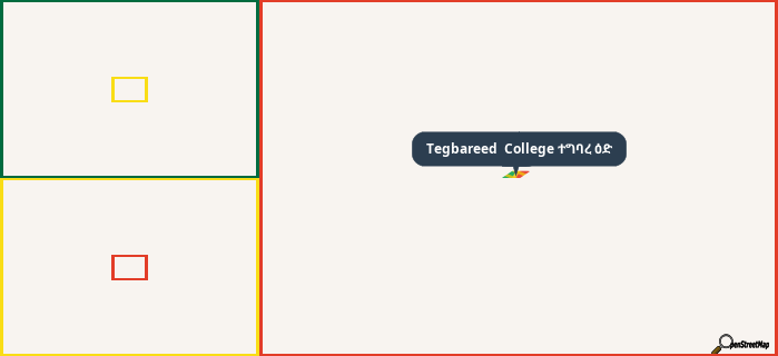 Map showing the address of Tegbareed  College ተግባረ ዕድ in three different zoom levels.