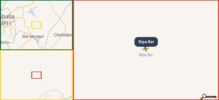 Map showing the address of Ripa Bar in three different zoom levels.
