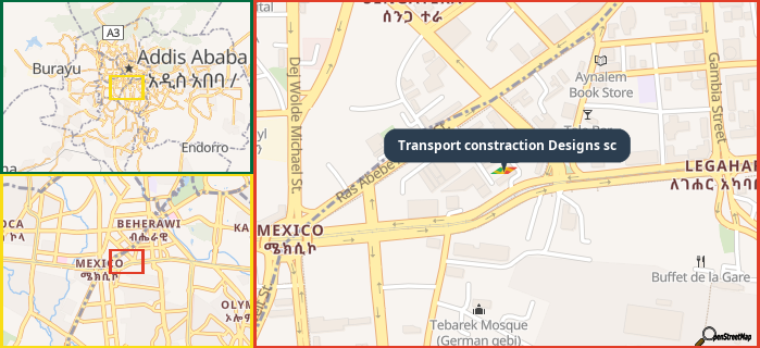 Map showing the address of Transport constraction Designs sc in three different zoom levels.