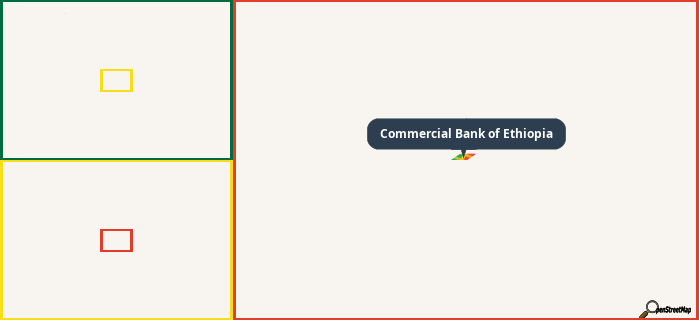 Map showing the address of Commercial Bank of Ethiopia in three different zoom levels.