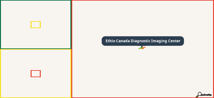 Map showing the address of Ethio Canada Diagnostic Imaging Center in three different zoom levels.