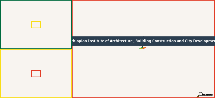 Map showing the address of Ethiopian Institute of Architecture , Building Construction and City Development in three different zoom levels.