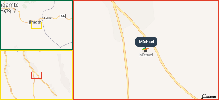 Map showing the address of MIchael in three different zoom levels.