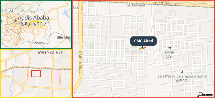 Map showing the address of CMC,Altad in three different zoom levels.