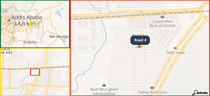 Map showing the address of Road 4 in three different zoom levels.