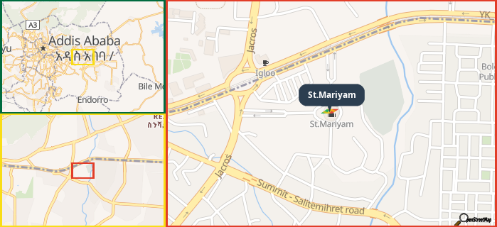 Map showing the address of St.Mariyam in three different zoom levels.