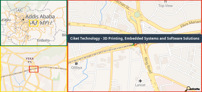 Map showing the address of Ciket Technology - 3D Printing, Embedded Systems and Software Solutions in three different zoom levels.