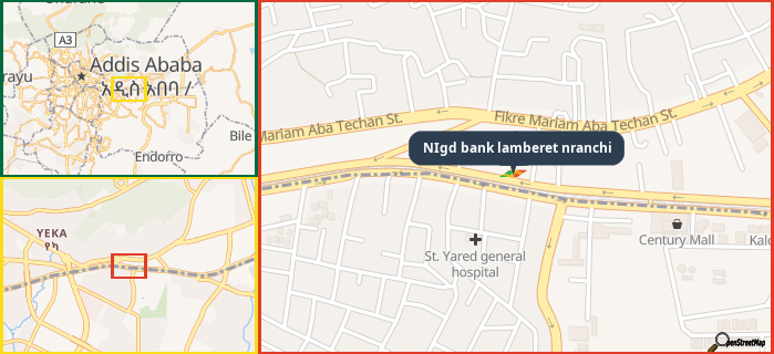 Map showing the address of NIgd bank lamberet nranchi in three different zoom levels.