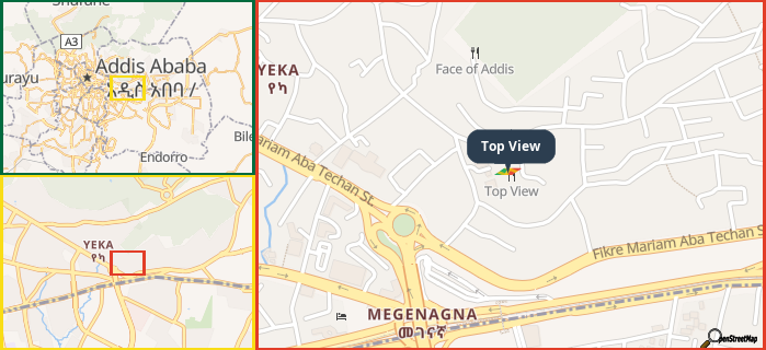 Map showing the address of Top View in three different zoom levels.