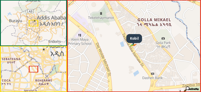 Map showing the address of Kobil in three different zoom levels.