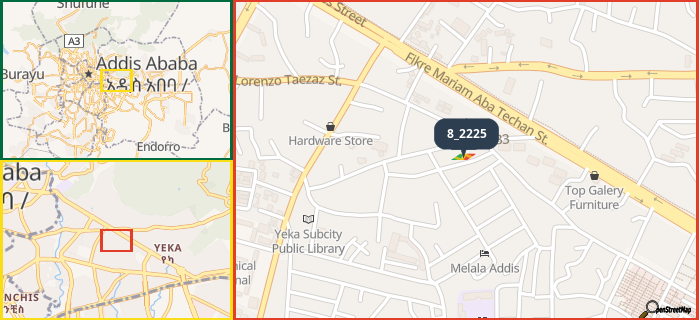 Map showing the address of 8_2225 in three different zoom levels.