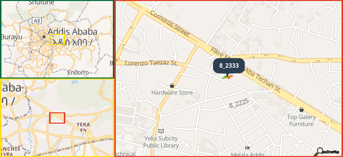 Map showing the address of 8_2333 in three different zoom levels.