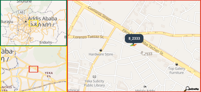 Map showing the address of 8_2333 in three different zoom levels.