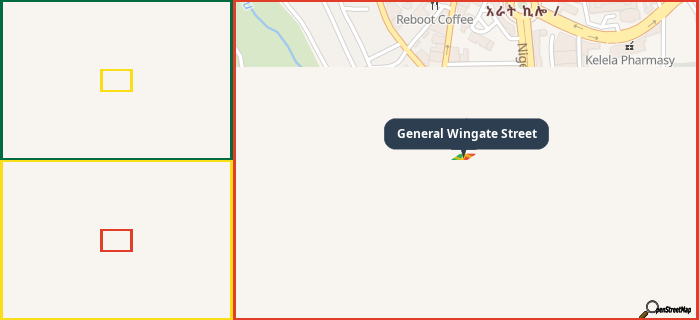 Map showing the address of General Wingate Street in three different zoom levels.