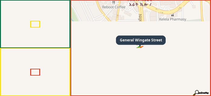 Map showing the address of General Wingate Street in three different zoom levels.