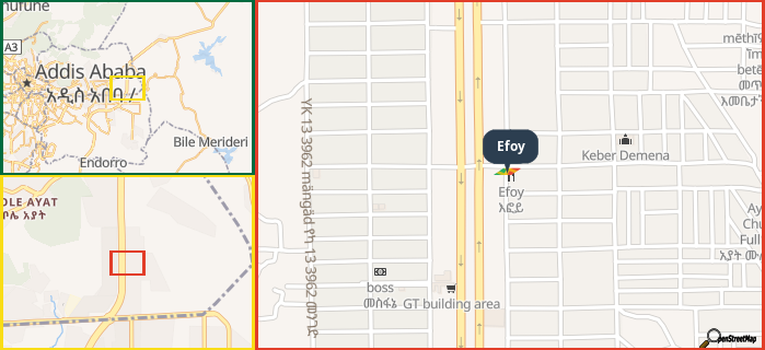 Map showing the address of Efoy in three different zoom levels.