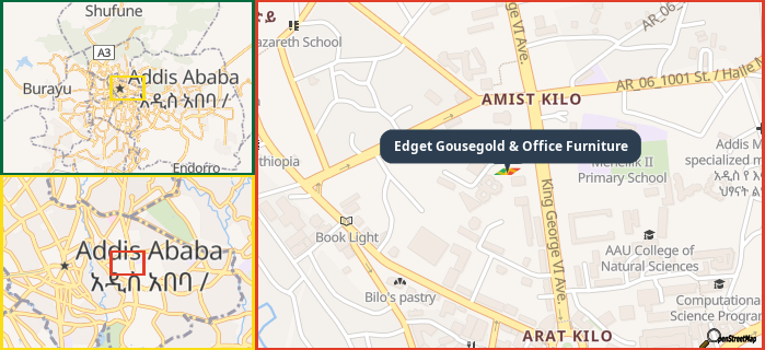 Map showing the address of Edget Gousegold & Office Furniture in three different zoom levels.
