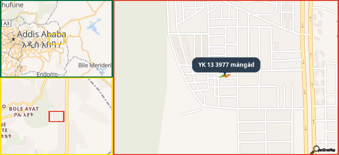Map showing the address of YK 13 3977 mängäd in three different zoom levels.