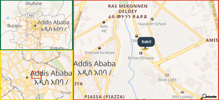 Map showing the address of Kobil in three different zoom levels.