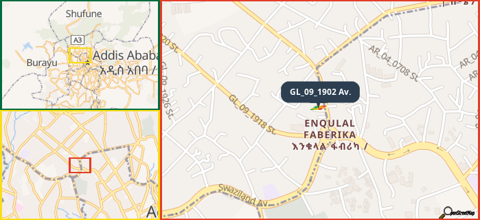 Map showing the address of GL_09_1902 Av. in three different zoom levels.