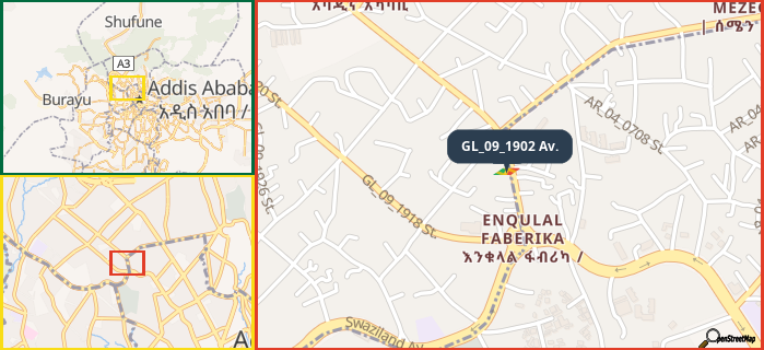 Map showing the address of GL_09_1902 Av. in three different zoom levels.