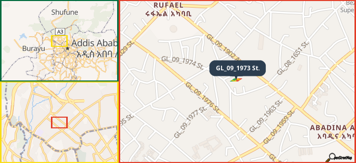 Map showing the address of GL_09_1973 St. in three different zoom levels.