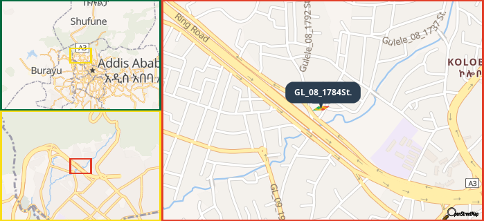 Map showing the address of GL_08_1784St. in three different zoom levels.