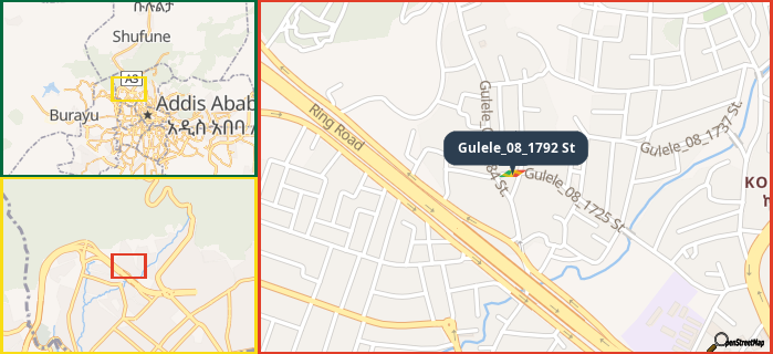 Map showing the address of Gulele_08_1792 St in three different zoom levels.