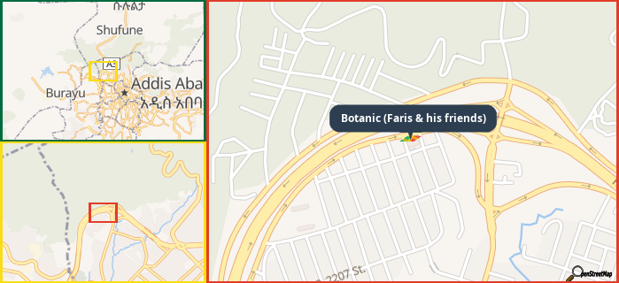 Map showing the address of Botanic (Faris & his friends) in three different zoom levels.