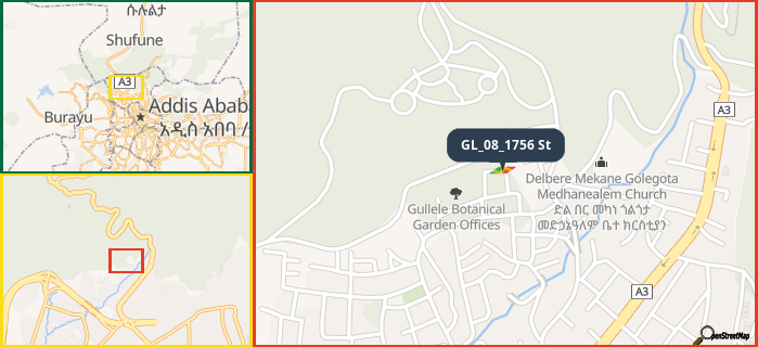Map showing the address of GL_08_1756 St in three different zoom levels.